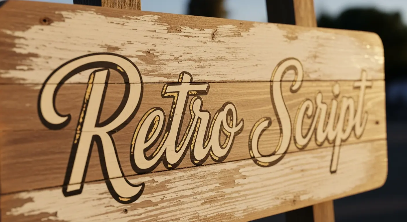 Retro script vintage font on weathered signboard
